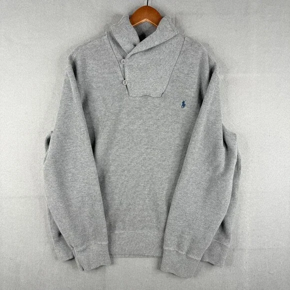 Polo Ralph Lauren Sweater Mens 2XL Gray Pullover Shawl Collar Grandpa - Picture 1 of 12